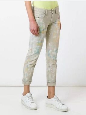 Ralph Lauren Beige Paint-Splatter Cropped Jeans Brand New Size 29 Us
